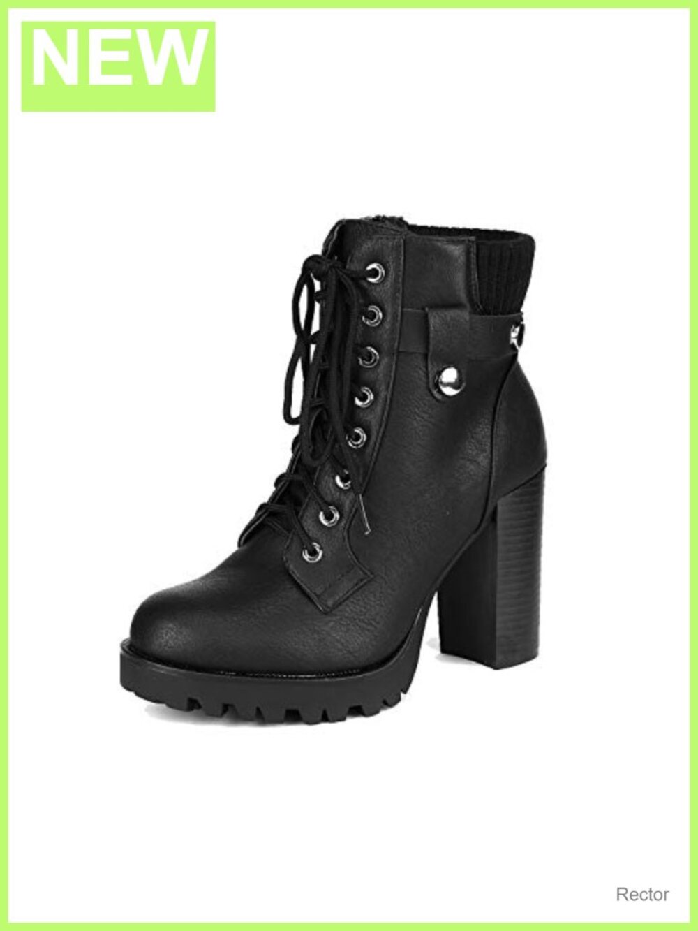 Faux Leather Lace Up Combat Ankle Booties Block Heel Side Zipper